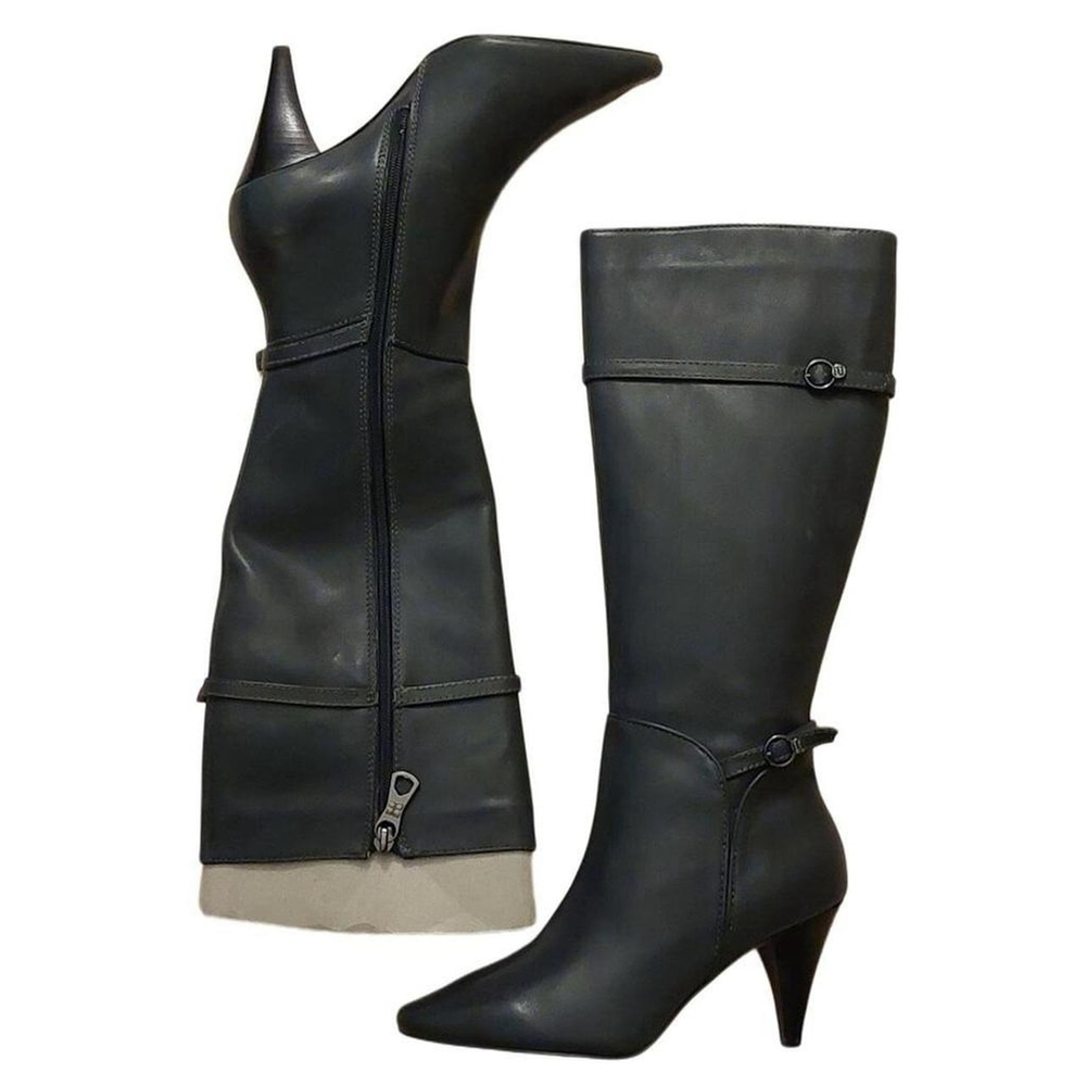 BCBGMAXAZARIA AVA Belted Drak Charcoal Grey Leather Boots Size 6.5